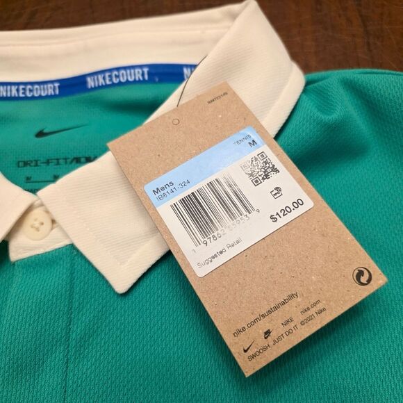 Nike Court Advantage Slam Long Sleeve Tennis Polo Green Blue IB8141-324 Men's M - Picture 4 of 4